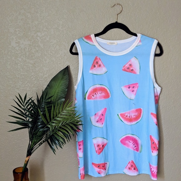 Promesa Blue Watermelon Print TankTop Sz L - Picture 2 of 2